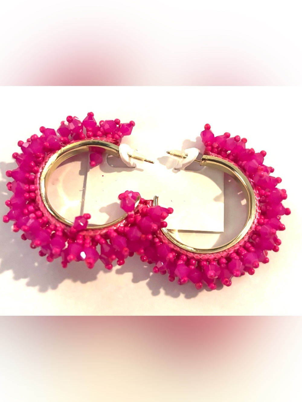 Fashion Jewelry Hot Pink Beaded Hoop Earrings